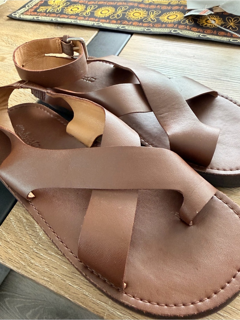 Madewell Brown Leather Cross-Strap Sandals